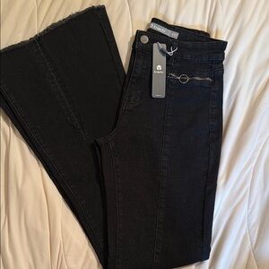 Tractr Black Flare Split Hem Jeans